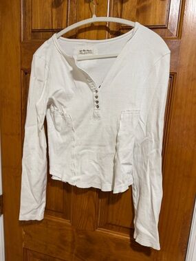 We The Free Cream Ribbed Henley Long Sleeve Top
